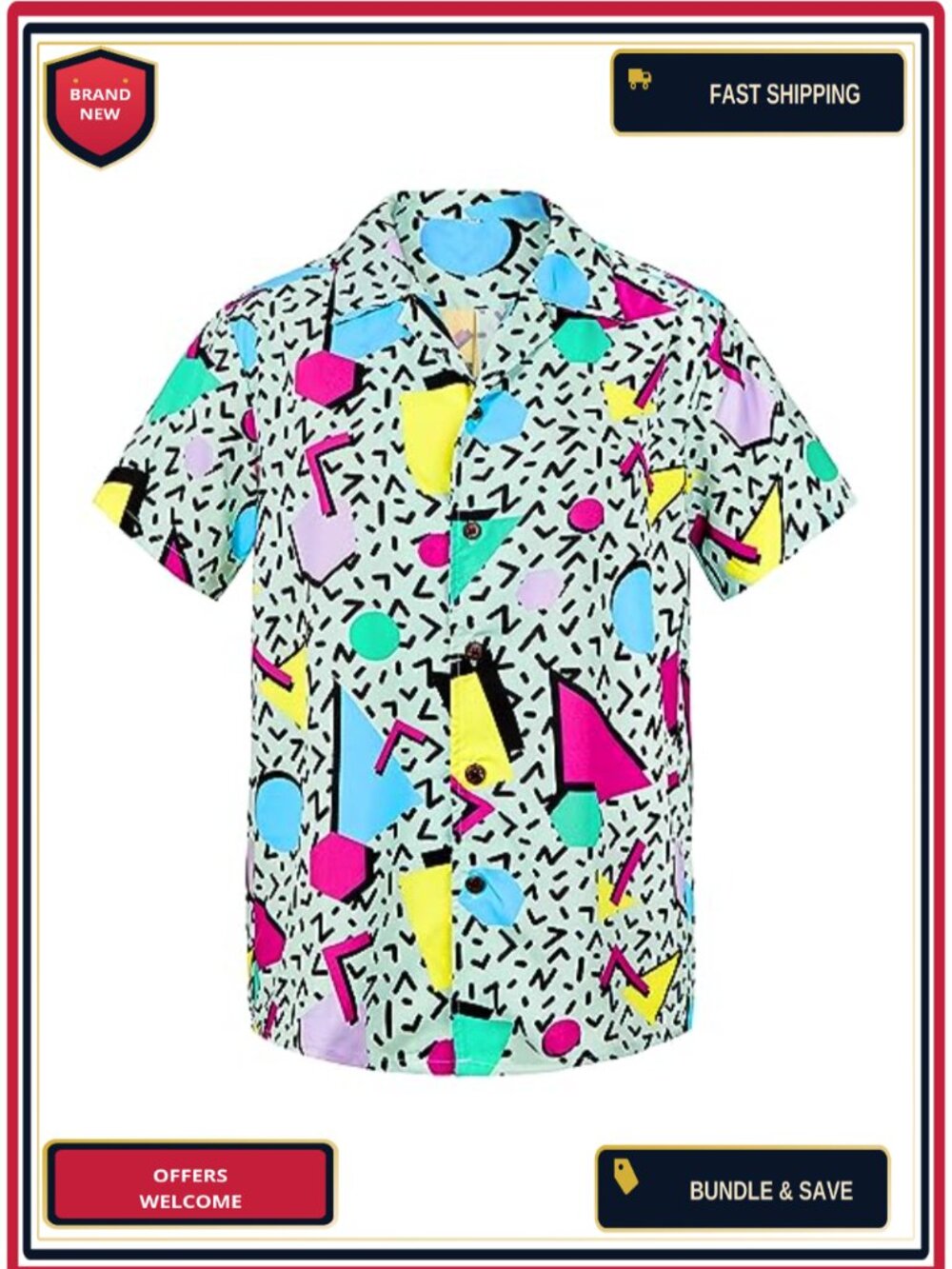 Men's Hawaiian Shirt Short Sleeve Button Down Relaxed Fit 100% Polyester